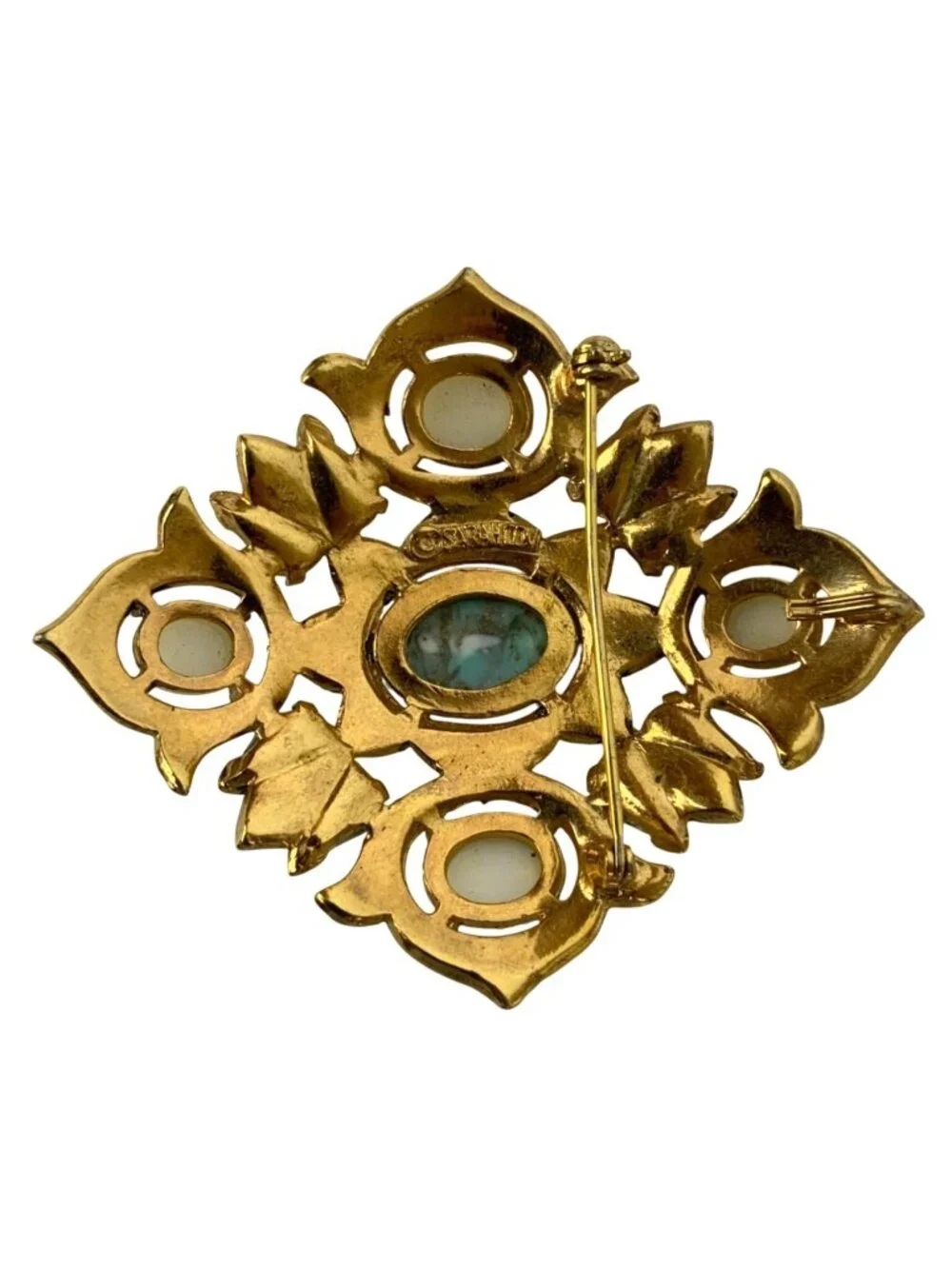Vintage Sarah Coventry Remembrance Brooch Pendant Faux Turquoise Pearl 1968